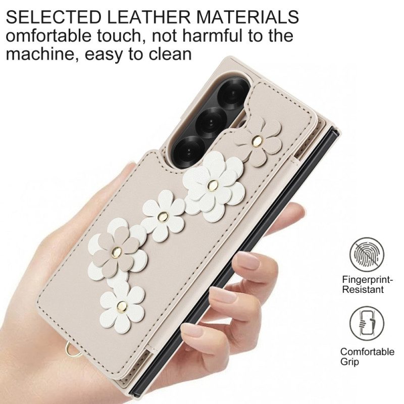 Skal Samsung Galaxy Z Fold 7 Korthållare Och Stativ Med 3d-blommor