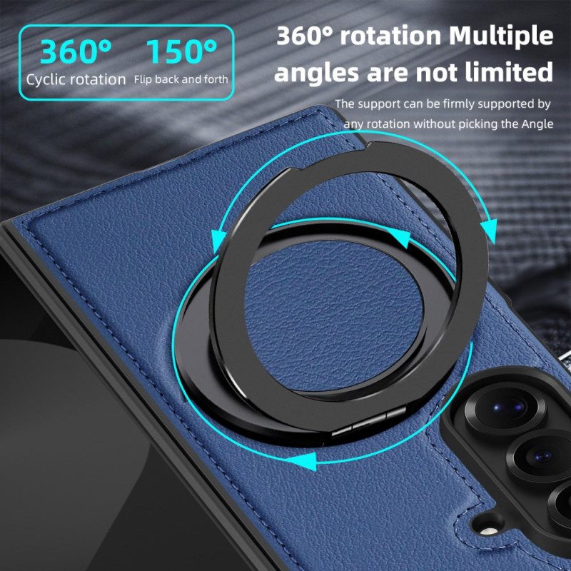 Skal Samsung Galaxy Z Fold 7 Magsafe-kompatibel Lädereffekt Med Roterande Ringhållare
