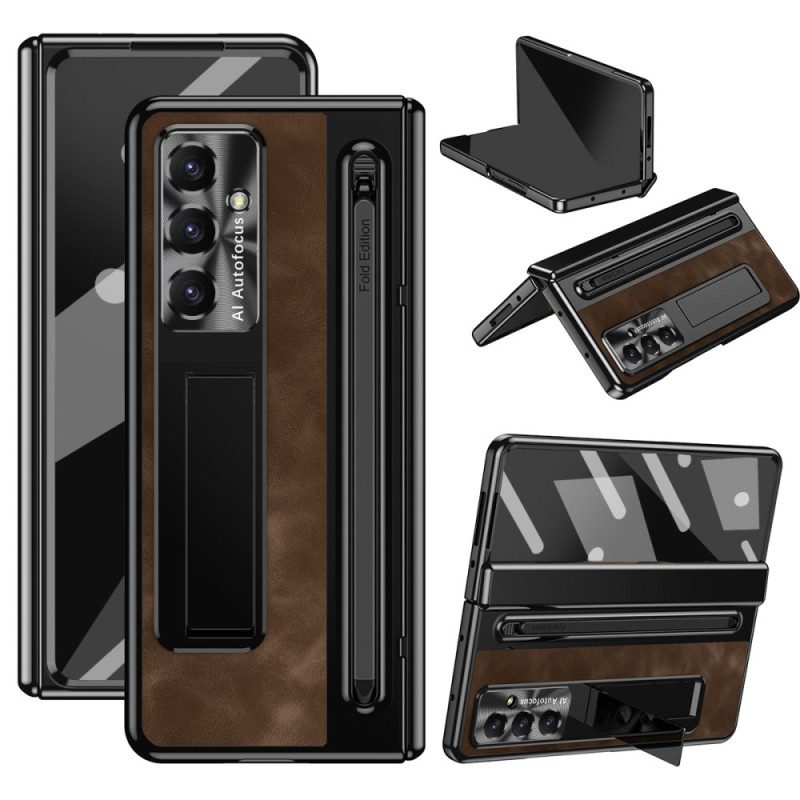 Skal Samsung Galaxy Z Fold 7 Stativ Med Lädereffekt Och Stylushållare