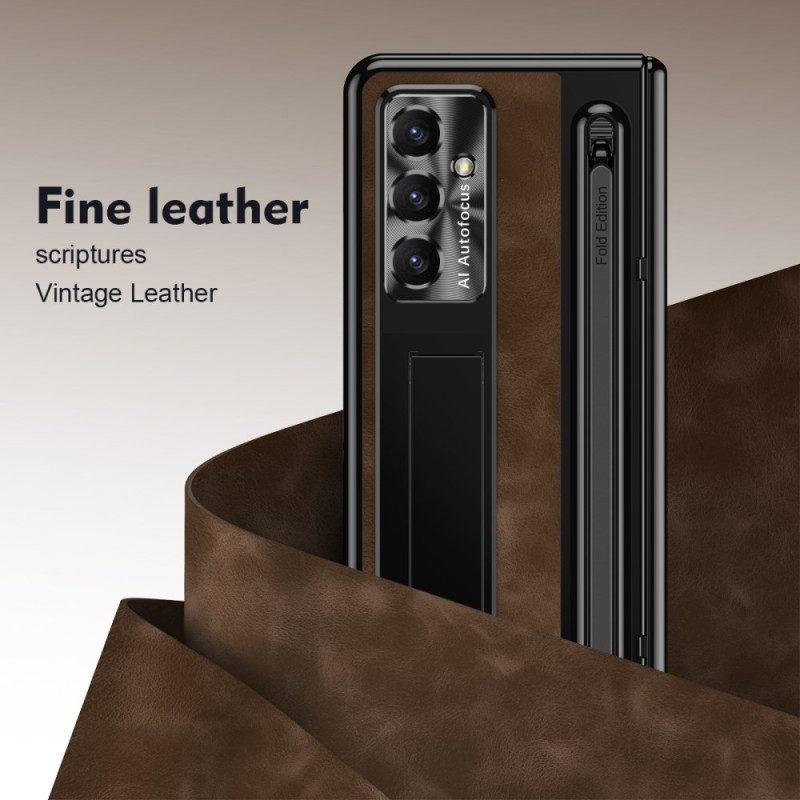 Skal Samsung Galaxy Z Fold 7 Stativ Med Lädereffekt Och Stylushållare