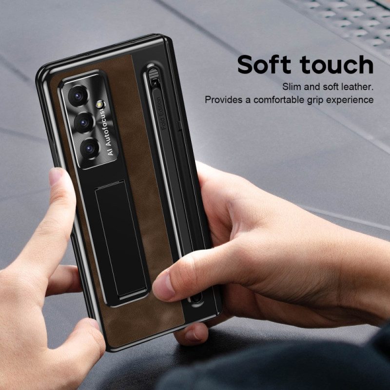 Skal Samsung Galaxy Z Fold 7 Stativ Med Lädereffekt Och Stylushållare