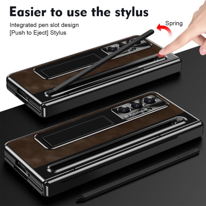 Skal Samsung Galaxy Z Fold 7 Stativ Med Lädereffekt Och Stylushållare