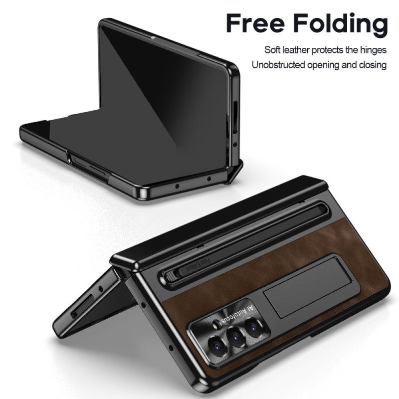 Skal Samsung Galaxy Z Fold 7 Stativ Med Lädereffekt Och Stylushållare