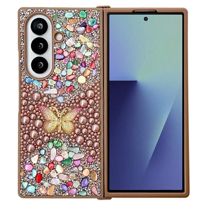 Skal Samsung Galaxy Z Fold 7 Telefonfodral Fjäril Med Strass