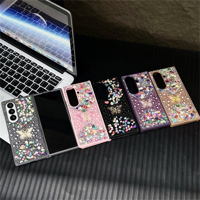 Skal Samsung Galaxy Z Fold 7 Telefonfodral Fjäril Med Strass