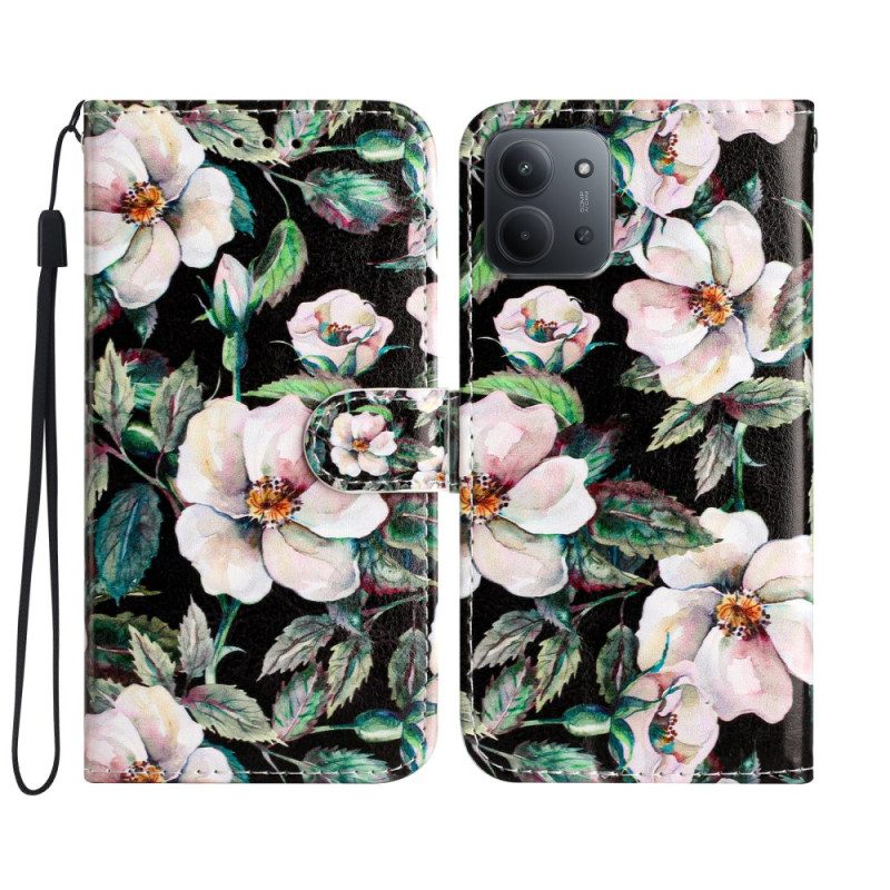 Fodral För Poco C85 Vita Blommor