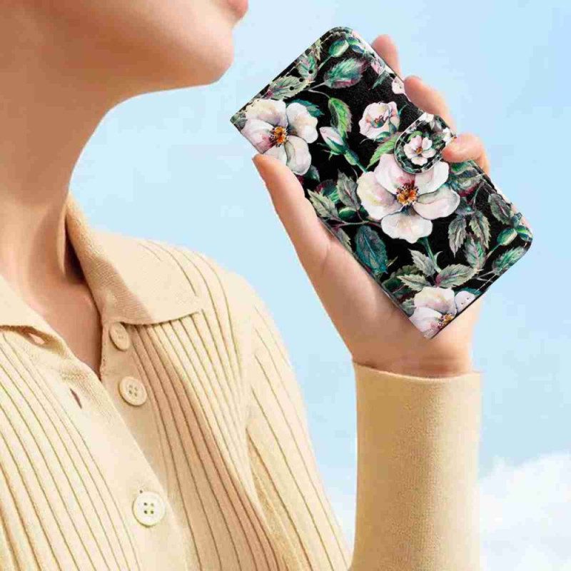 Fodral För Poco C85 Vita Blommor