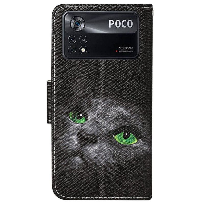 Fodral För Poco X4 Pro 5G Med Kedjar Grönögd Katt Med Rem