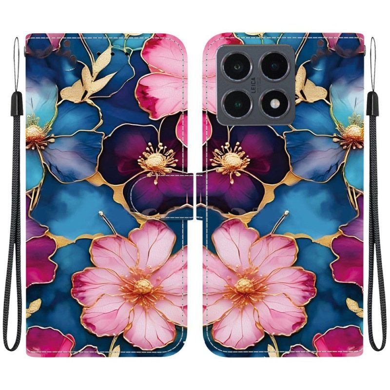 Fodral För Xiaomi 15t Blå Och Guldblommor