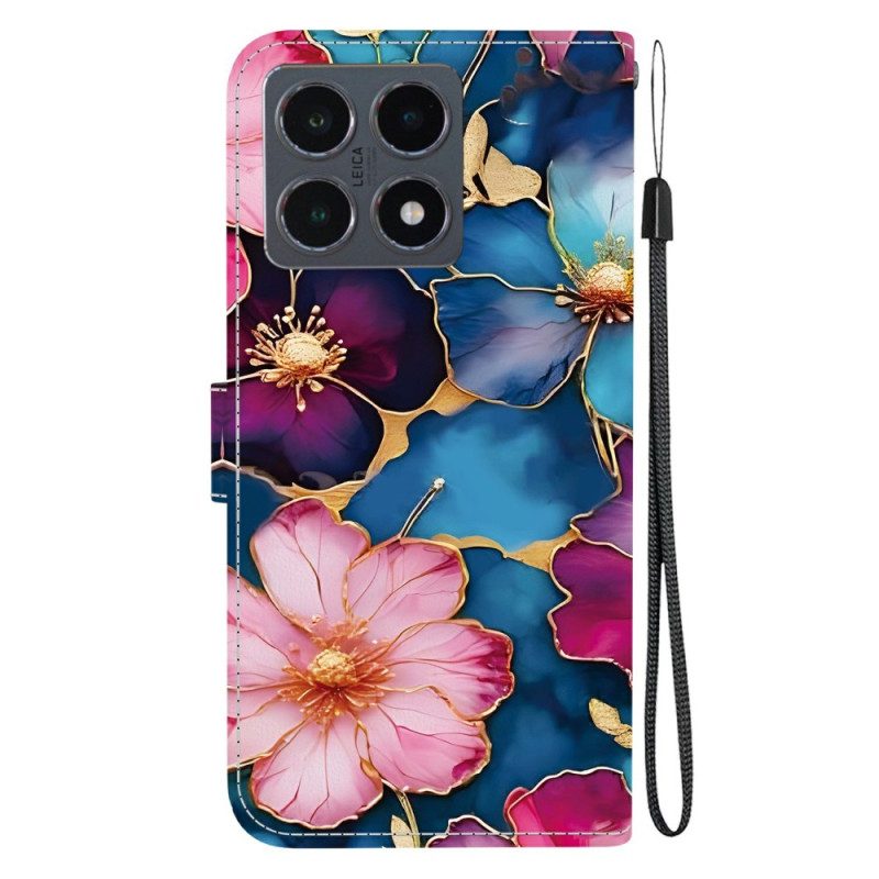 Fodral För Xiaomi 15t Blå Och Guldblommor