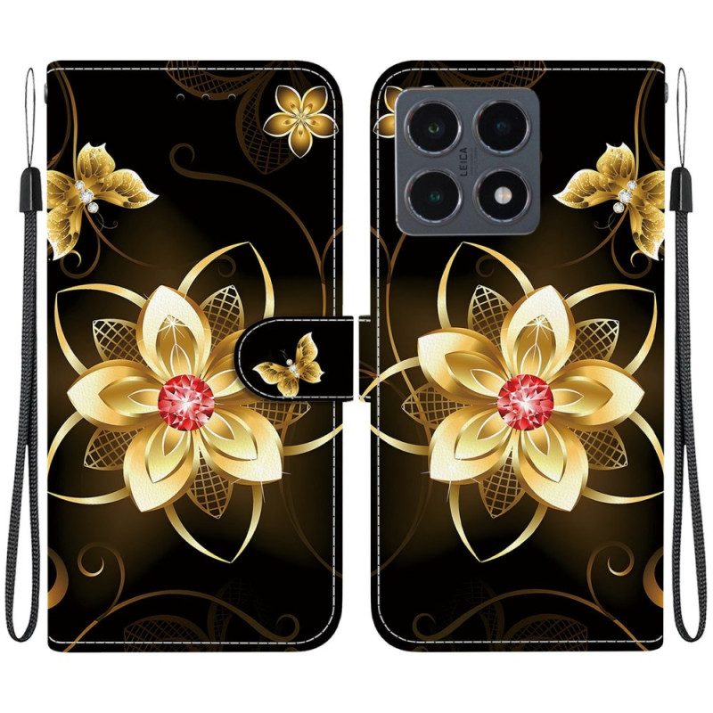 Fodral För Xiaomi 15t Guldfärgat Blommönster
