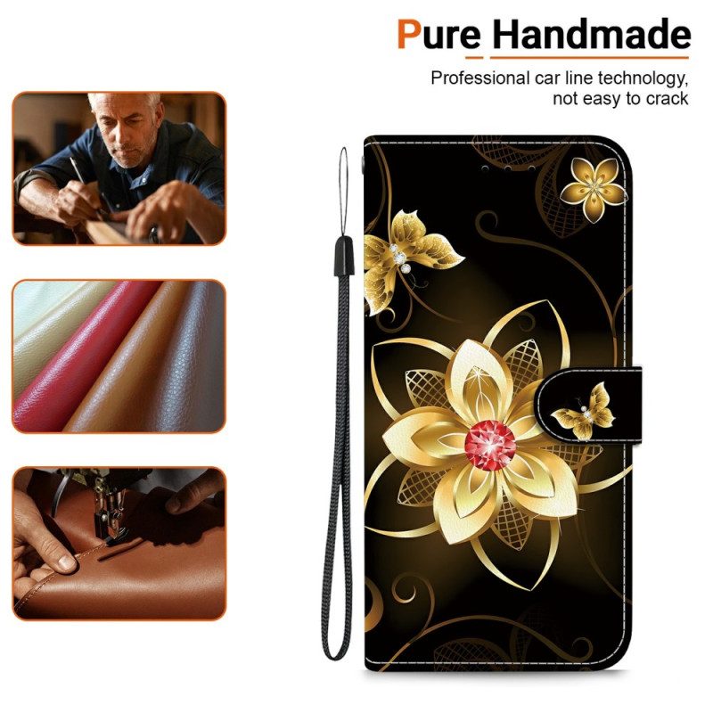 Fodral För Xiaomi 15t Guldfärgat Blommönster