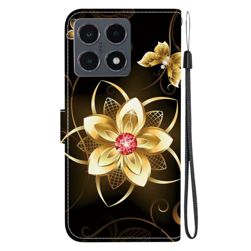 Fodral För Xiaomi 15t Guldfärgat Blommönster