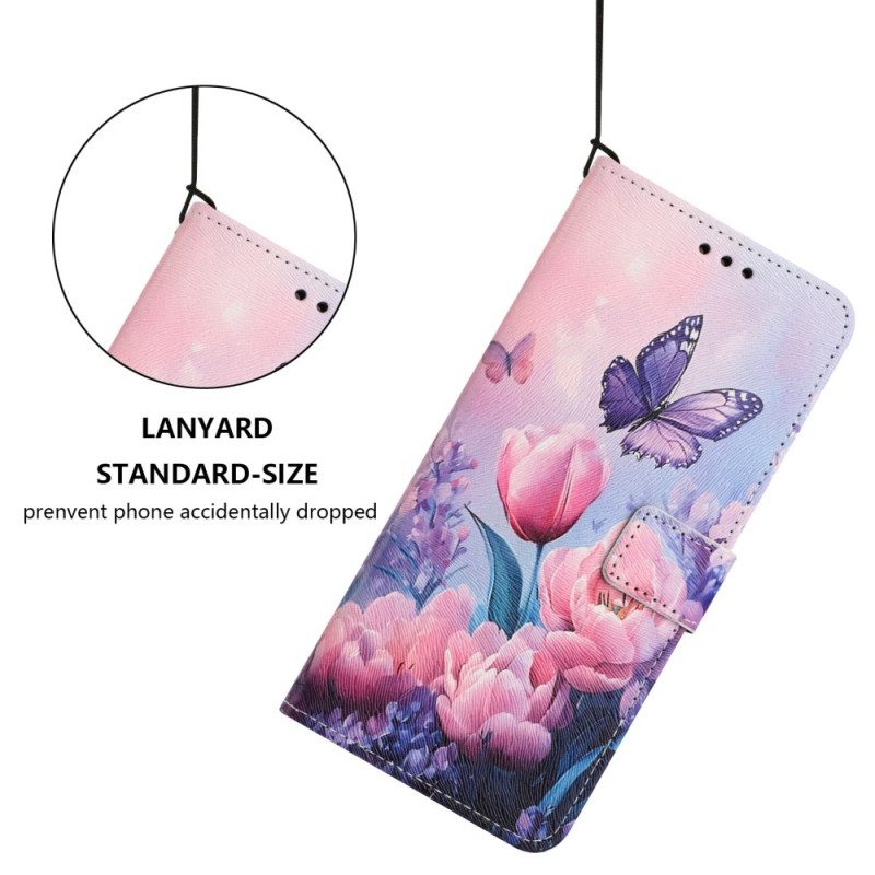 Fodral För Xiaomi 17 Pro Max Fjäril Och Rosa Blommor