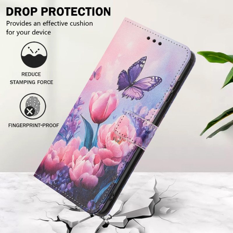 Fodral För Xiaomi 17 Pro Max Fjäril Och Rosa Blommor