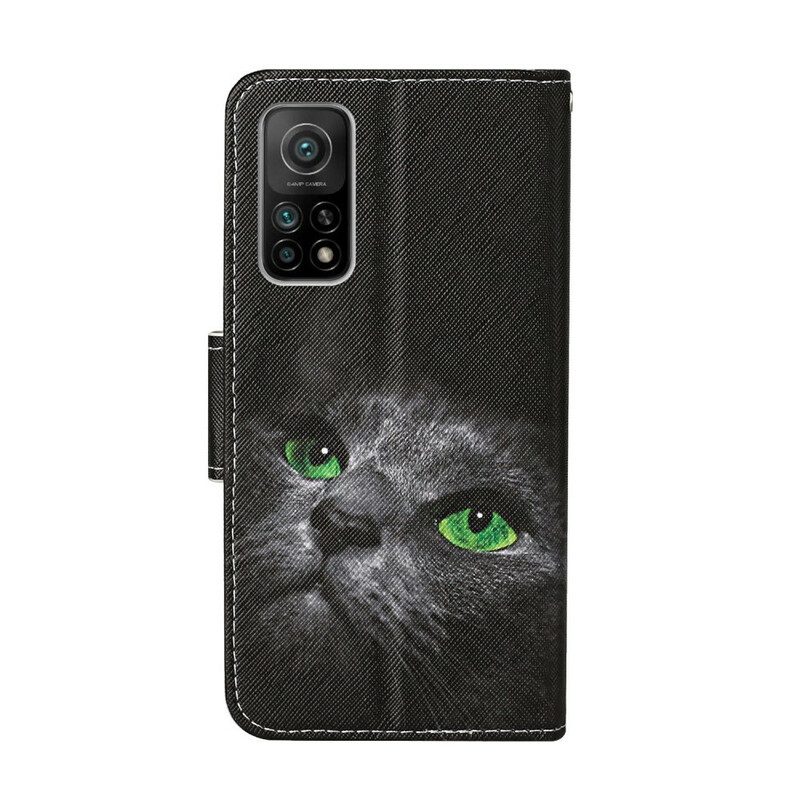 Fodral För Xiaomi Mi 10T / 10T Pro Grönögd Katt Med Snöre