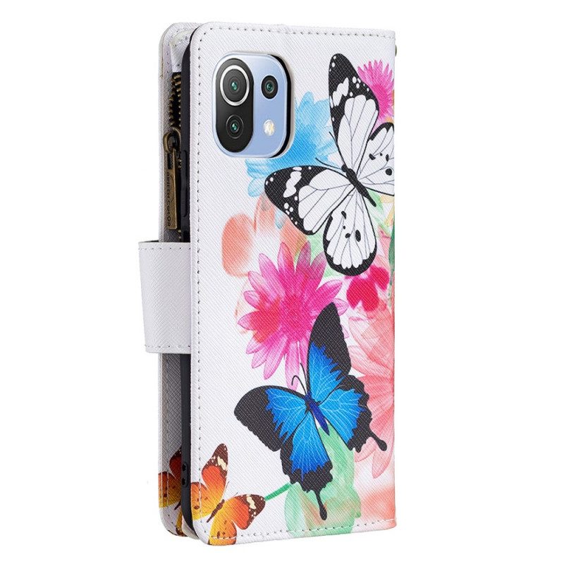 Fodral För Xiaomi Mi 11 Lite 5G NE / Mi 11 Lite 4G / 5G Ficka Med Dragkedja För Fjärilar