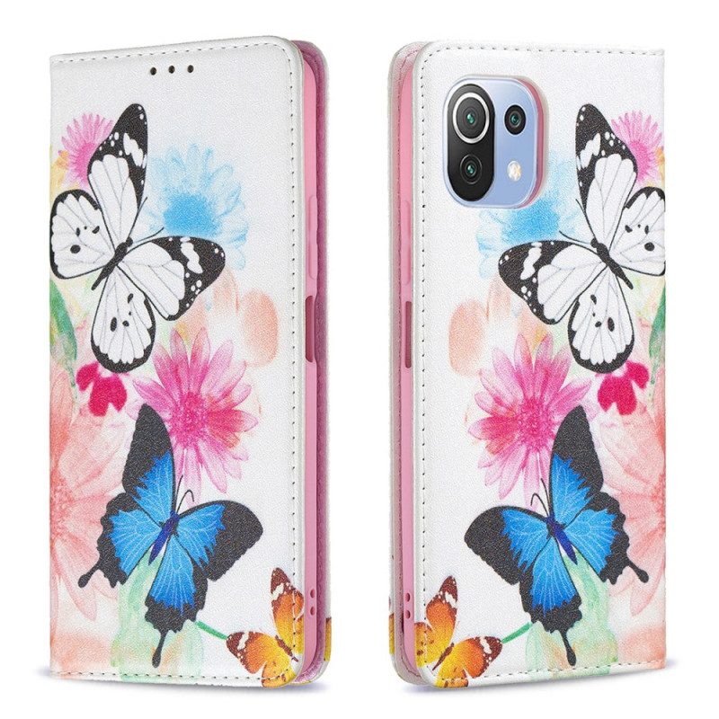 Fodral För Xiaomi Mi 11 Lite 5G NE / Mi 11 Lite 4G / 5G Målade Fjärilar Och Blommor