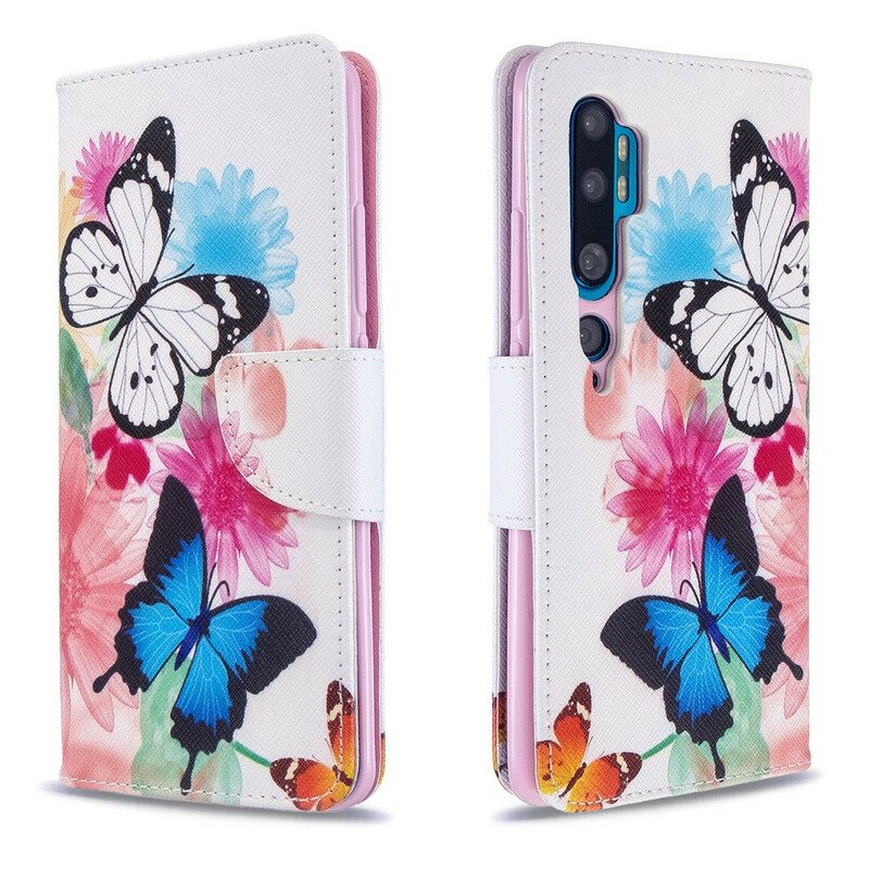 Fodral För Xiaomi Mi Note 10 / 10 Pro Målade Fjärilar Och Blommor