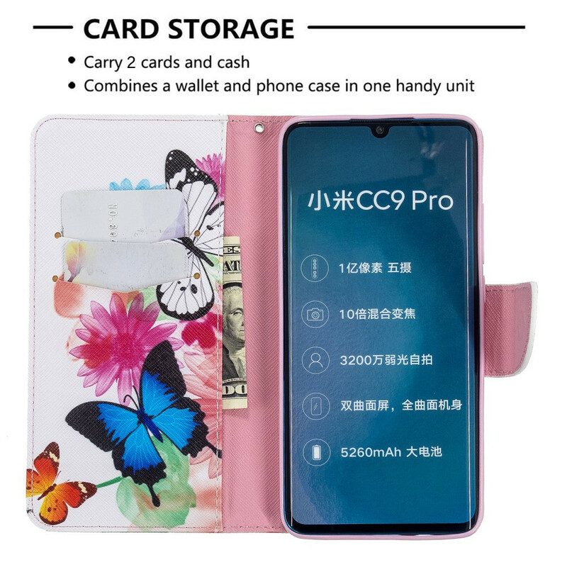 Fodral För Xiaomi Mi Note 10 / 10 Pro Målade Fjärilar Och Blommor