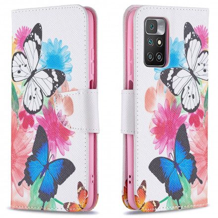 Fodral För Xiaomi Redmi 10 Målade Fjärilar Och Blommor