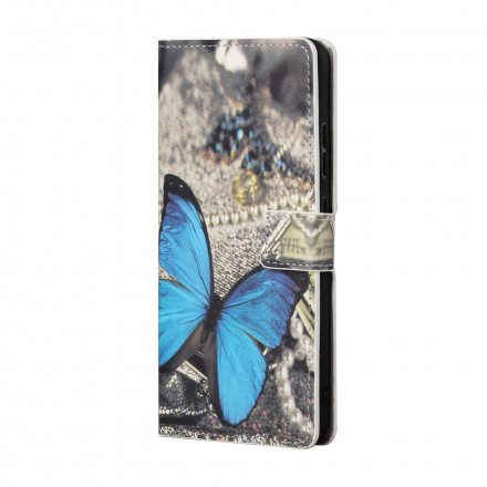 Fodral För Xiaomi Redmi 10 Med Kedjar Blå Strappy Butterfly