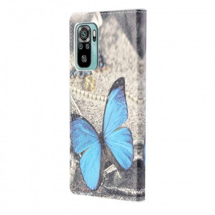 Fodral För Xiaomi Redmi 10 Med Kedjar Blå Strappy Butterfly
