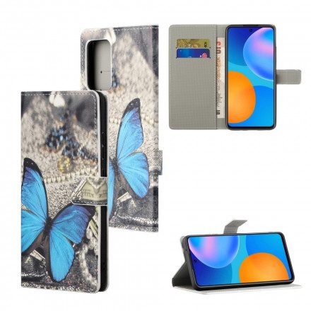 Fodral För Xiaomi Redmi 10 Med Kedjar Blå Strappy Butterfly
