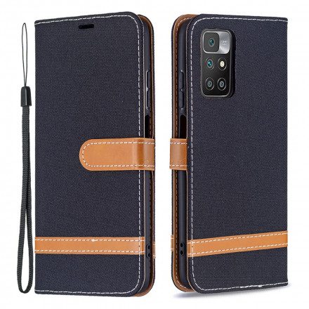 Fodral För Xiaomi Redmi 10 Med Kedjar Tyg- Och Lädereffektrem