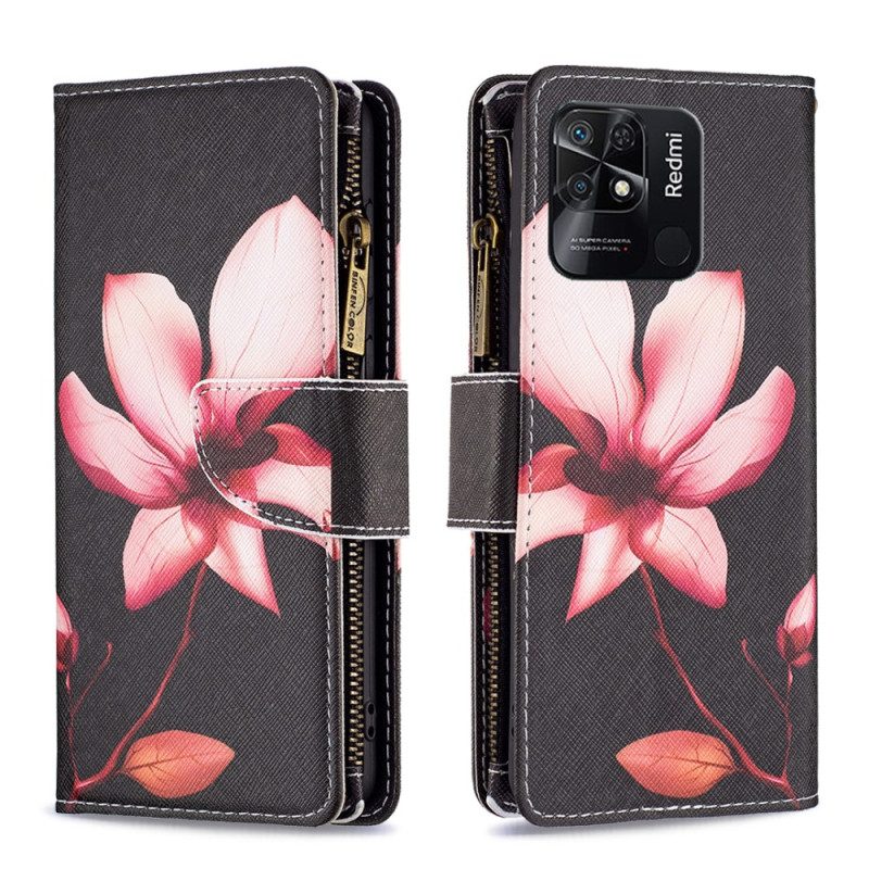 Fodral För Xiaomi Redmi 10C Ficka Med Dragkedja För Blommor