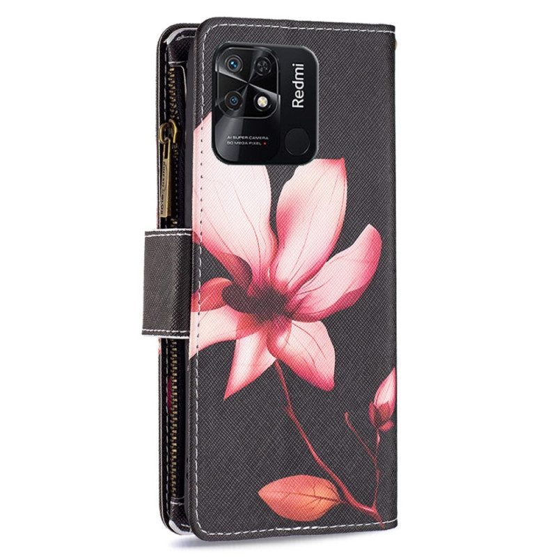 Fodral För Xiaomi Redmi 10C Ficka Med Dragkedja För Blommor