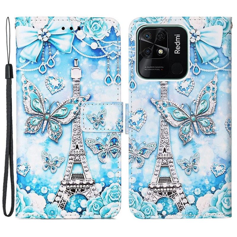 Fodral För Xiaomi Redmi 10C Med Kedjar Eiffel Tower Diamonds Rem