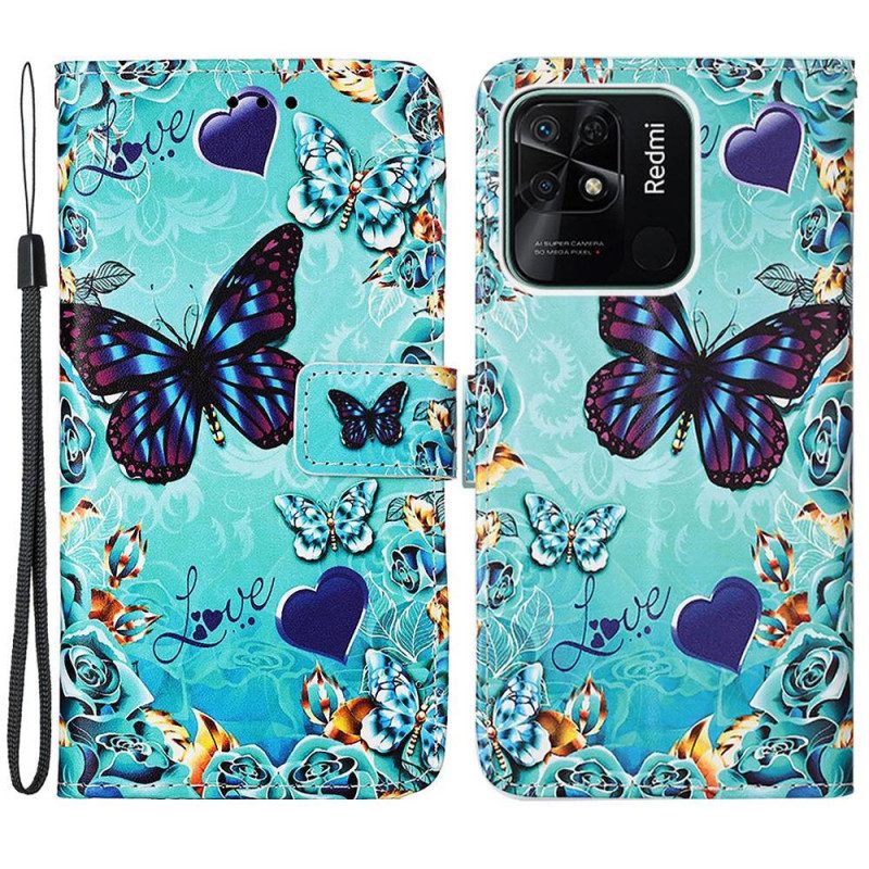 Fodral För Xiaomi Redmi 10C Med Kedjar Flygande Remfjärilar