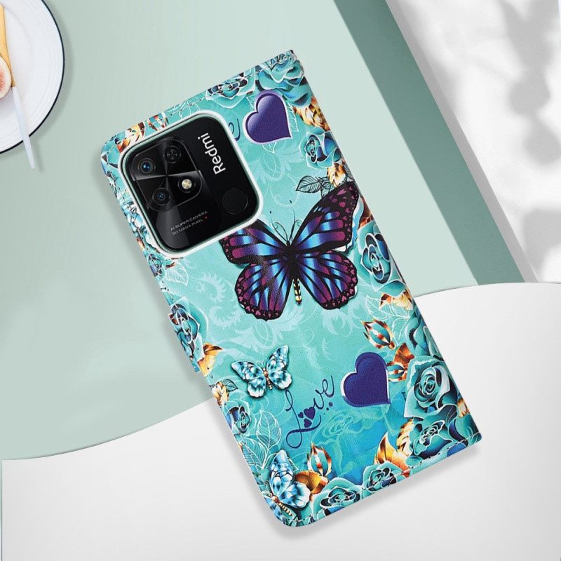 Fodral För Xiaomi Redmi 10C Med Kedjar Flygande Remfjärilar