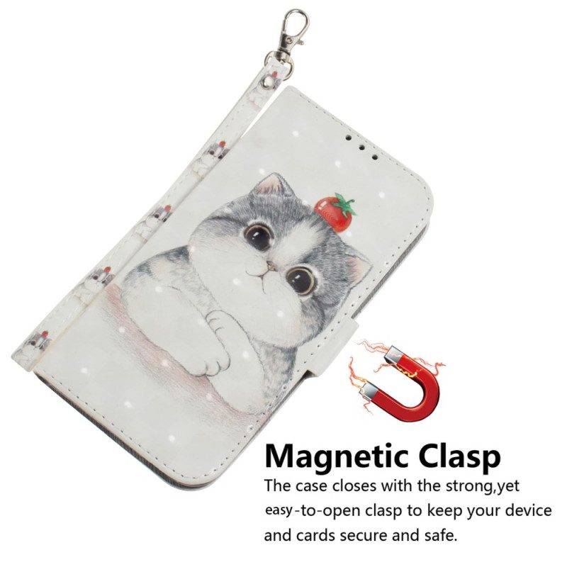 Fodral För Xiaomi Redmi 10C Med Kedjar Grå Strappy Cat