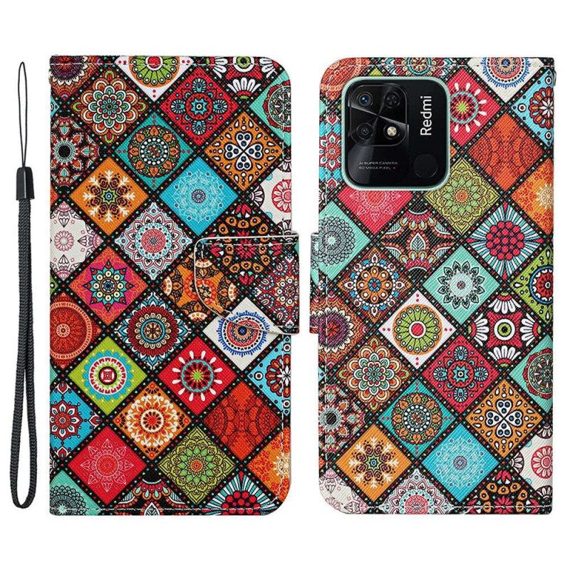 Fodral För Xiaomi Redmi 10C Med Kedjar Rem Patchwork