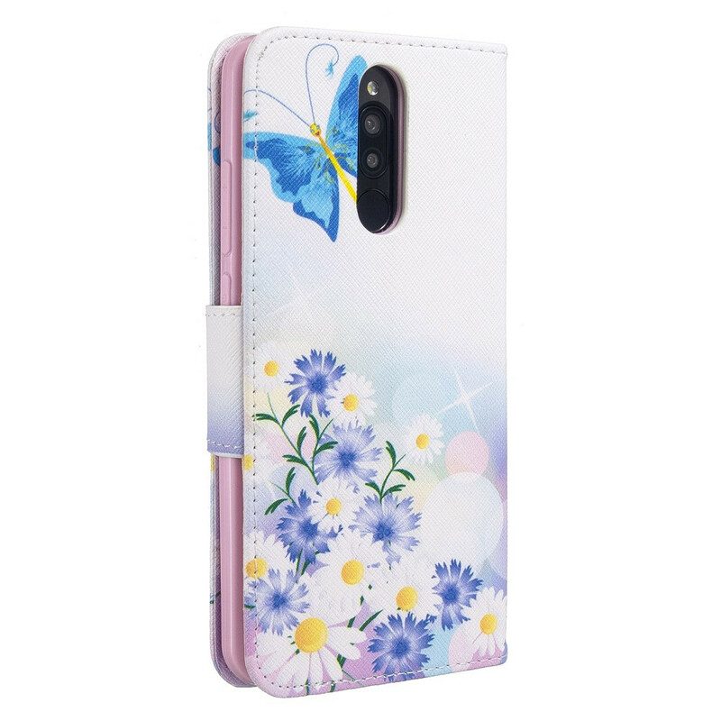 Fodral För Xiaomi Redmi 8 Målade Fjärilar Och Blommor