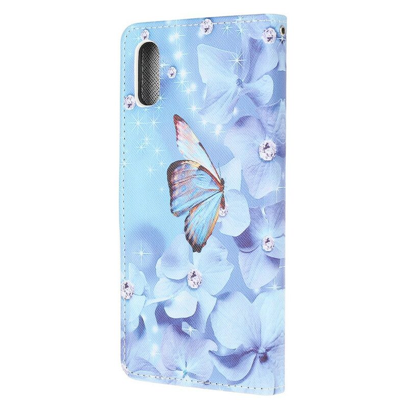 Fodral För Xiaomi Redmi 9A Med Kedjar Fjärilar Med Diamantband
