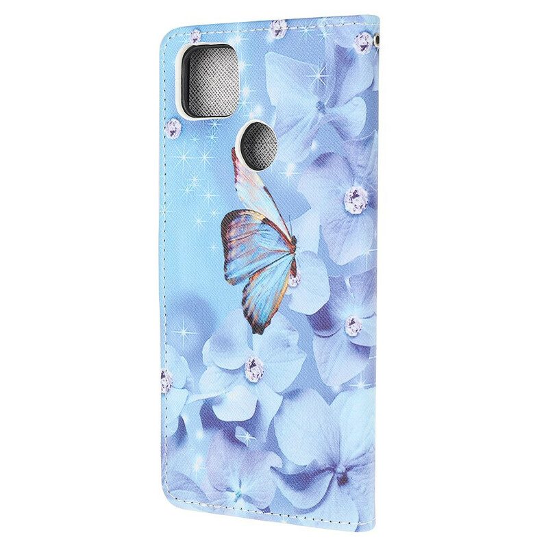 Fodral För Xiaomi Redmi 9C Med Kedjar Fjärilar Med Diamantband