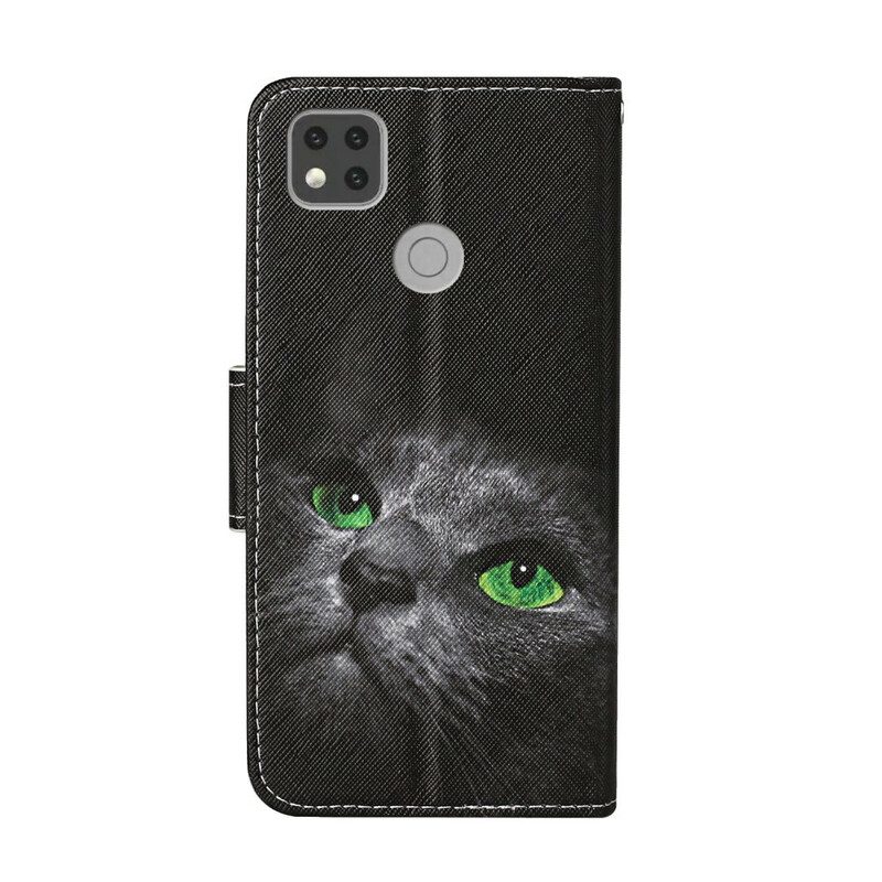 Fodral För Xiaomi Redmi 9C Svart Katt Gröna Ögon