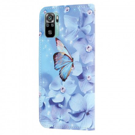 Fodral För Xiaomi Redmi Note 10 / 10S Med Kedjar Fjärilar Med Diamantband