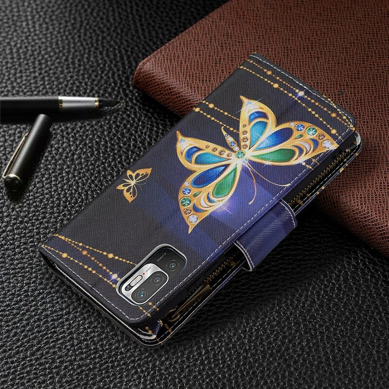 Fodral För Xiaomi Redmi Note 10 5G / Poco M3 Pro 5G Ficka Med Dragkedja För Fjärilar