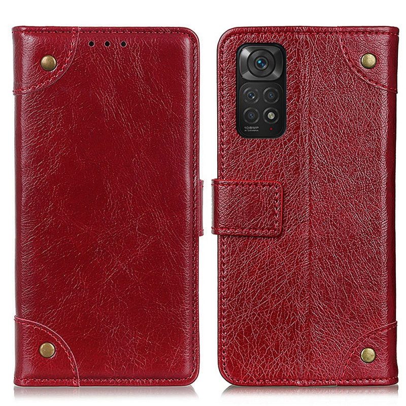 Fodral För Xiaomi Redmi Note 11 / 11S Vintage Nitar Nappa Läderstil