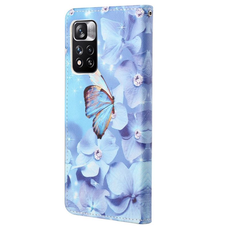 Fodral För Xiaomi Redmi Note 11 Pro 4G / 5G Med Kedjar Fjärilar Med Diamantband