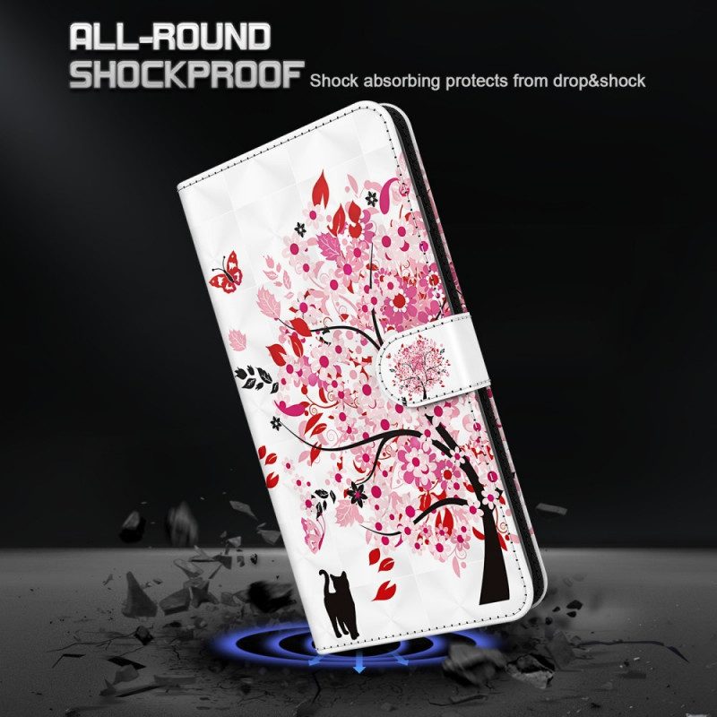 Fodral För Xiaomi Redmi Note 11 Pro 4G / 5G Rosa Träd Och Svart Katt