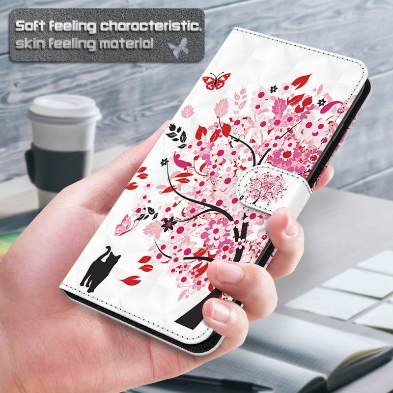 Fodral För Xiaomi Redmi Note 11 Pro 4G / 5G Rosa Träd Och Svart Katt