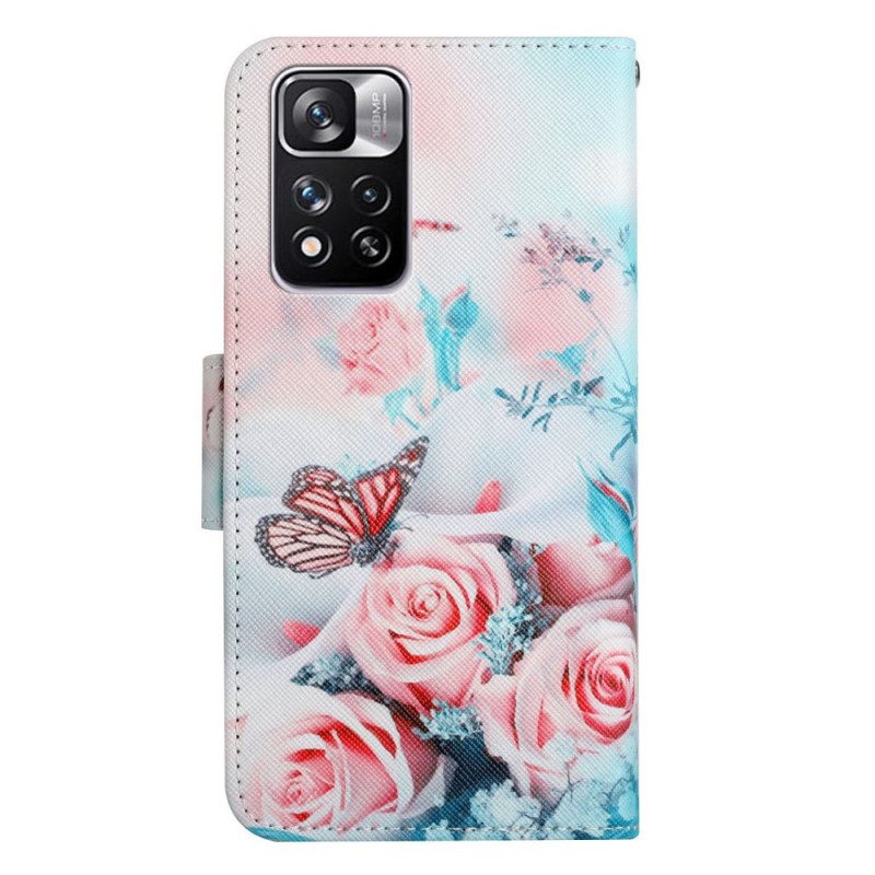 Fodral För Xiaomi Redmi Note 11 Pro Plus 5G Bukett Med Blommor Och Fjärilar
