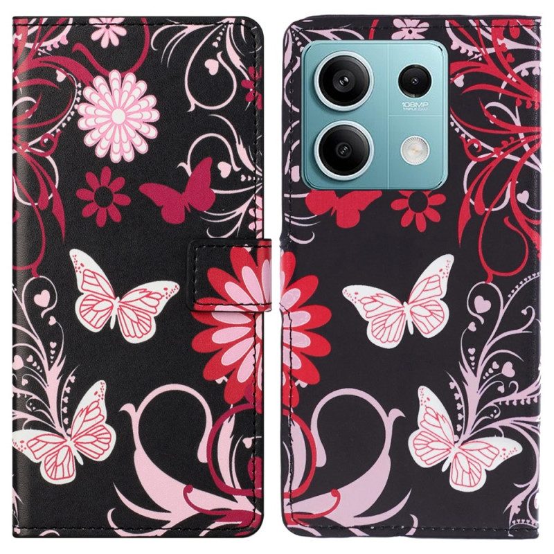 Fodral För Xiaomi Redmi Note 13 5g Fjärilar På Svart Bakgrund