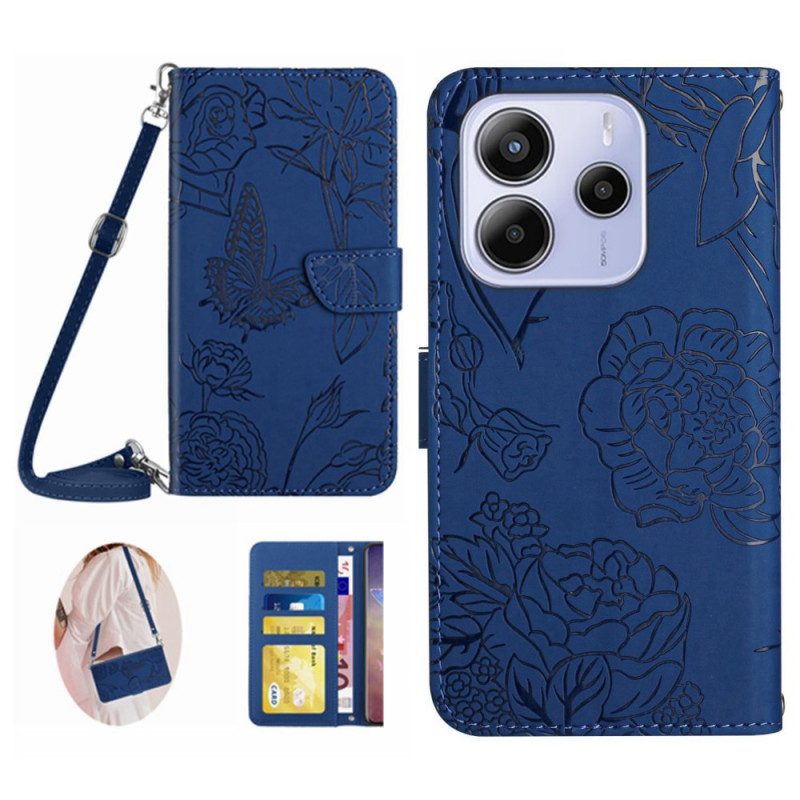 Fodral För Xiaomi Redmi Note 14 4g Axelrem Med Fjärilstryck