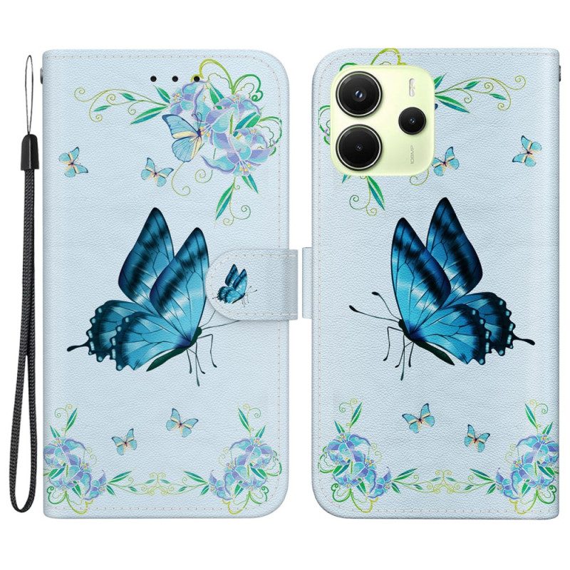 Fodral För Xiaomi Redmi Note 14 4g Blå Fjäril Och Blommor